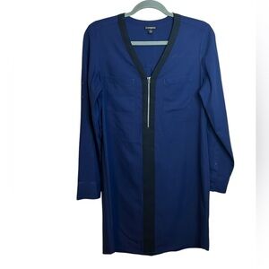 Express Navy Blue Zip Front Long Sleeve Shift Dress